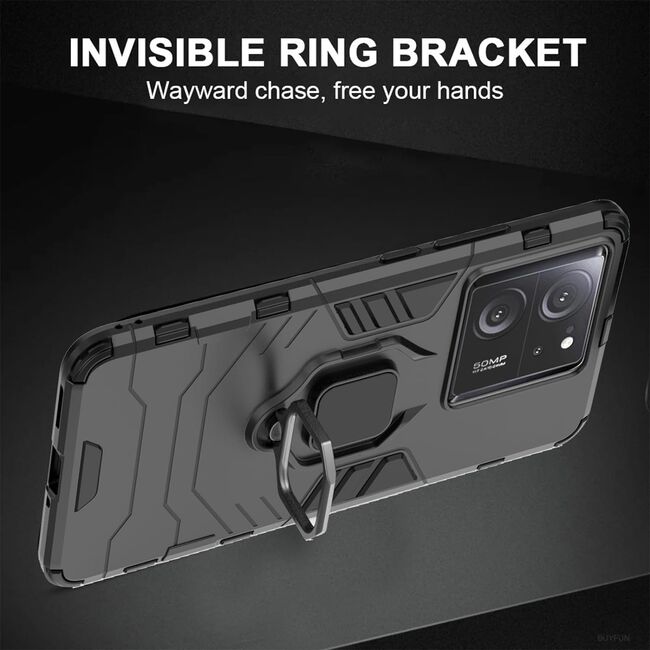 Husa pentru Xiaomi 13T / 13T Pro cu inel Armor Kickstand Tough Rugged Cover, (negru)