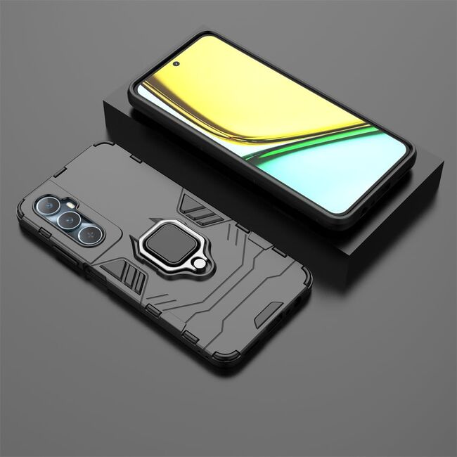 Husa pentru Realme C65 cu inel Armor Kickstand Tough Rugged Cover, negru