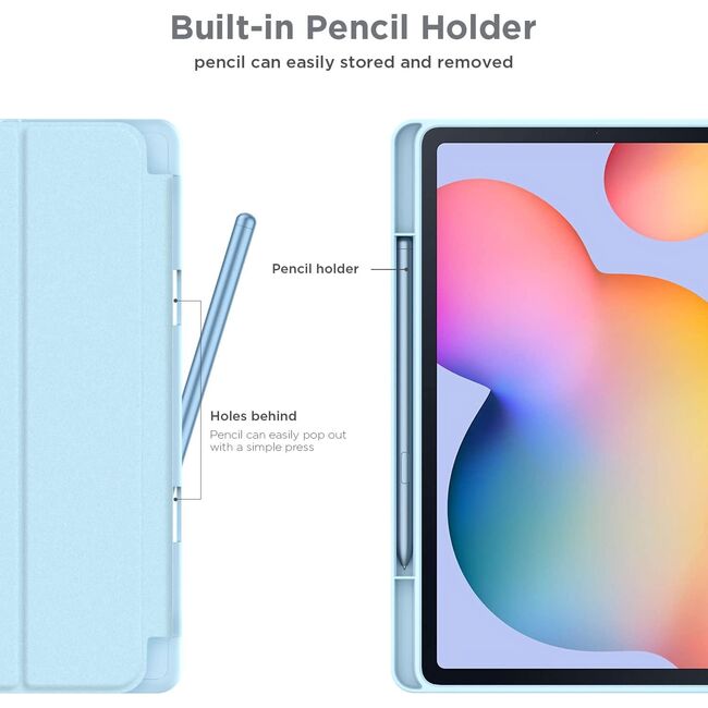 Husa pentru Samsung Galaxy Tab S6 Lite 10.4 inch 2024 / 2022 / 2020 Soft Shell cu functie wake-up/sleep si compartiment pentru S-Pen, tip stand, sky blue