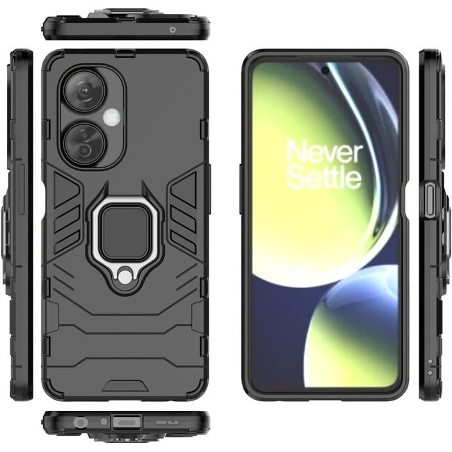 Husa pentru OnePlus Nord CE 3 Lite cu inel Armor Kickstand Tough Rugged Cover, (negru)