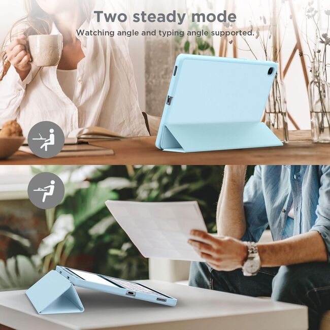 Husa pentru  Samsung Galaxy Tab A9 Plus Soft Shell cu functie wake-up/sleep si compartiment pentru stylus, tip stand - Albastru deschis