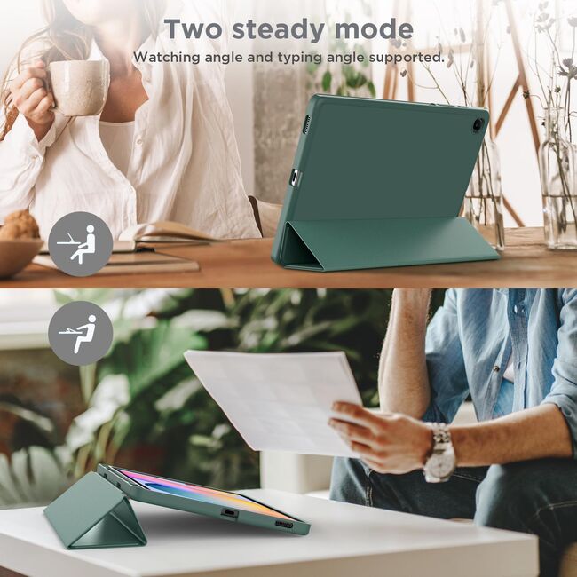 Husa pentru  Samsung Galaxy Tab A9 Plus Soft Shell cu functie wake-up/sleep si compartiment pentru stylus, tip stand - Verde