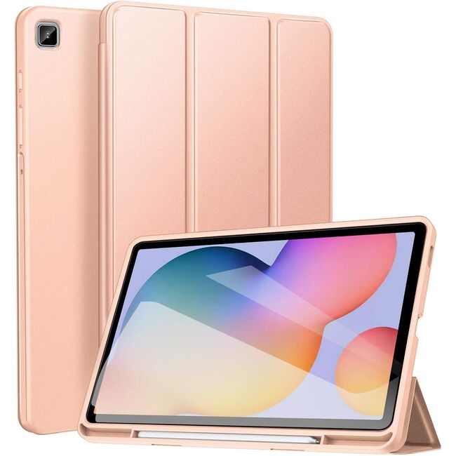 Husa pentru Samsung Galaxy Tab S6 Lite 10.4 inch 2024 / 2022 / 2020 Soft Shell cu functie wake-up/sleep si compartiment pentru S-Pen, tip stand, roz