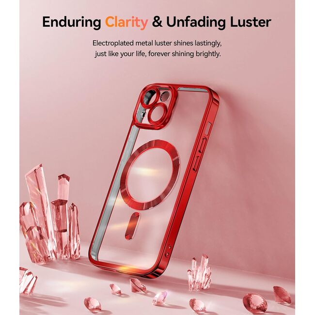 Husa pentru iPhone 15 cu MagSafe Sparkle Glare Detachable Layer, cu protectie lentile - rosu