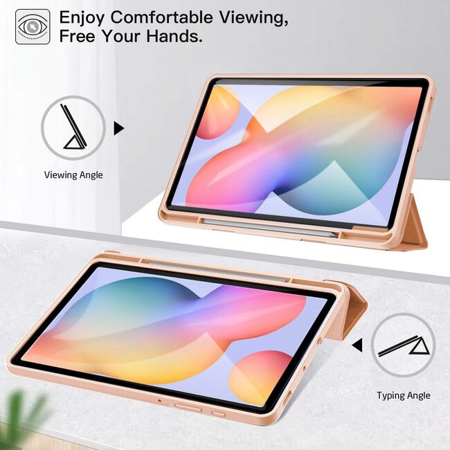 Husa pentru  Samsung Galaxy Tab A9 Plus Soft Shell cu functie wake-up/sleep si compartiment pentru stylus, tip stand - Roz