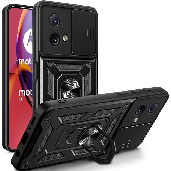 Husa pentru Motorola Moto G84 cu inel Ring Armor Kickstand Tough, protectie camera (negru)
