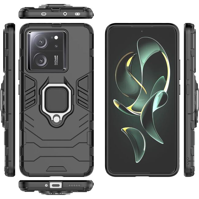 Husa pentru Xiaomi 13T / 13T Pro cu inel Armor Kickstand Tough Rugged Cover, (negru)