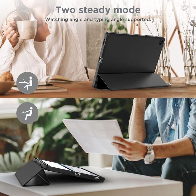 Husa pentru  Samsung Galaxy Tab A9 Plus Soft Shell cu functie wake-up/sleep si compartiment pentru stylus, tip stand - Negru