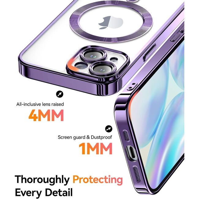 Husa pentru iPhone 15 cu MagSafe Sparkle Glare Detachable Layer, cu protectie lentile - mov