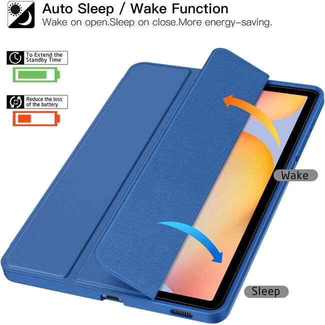 Husa pentru Samsung Galaxy Tab S6 Lite 10.4 inch 2024 / 2022 / 2020 Soft Shell cu functie wake-up/sleep si compartiment pentru S-Pen, tip stand, navy blue