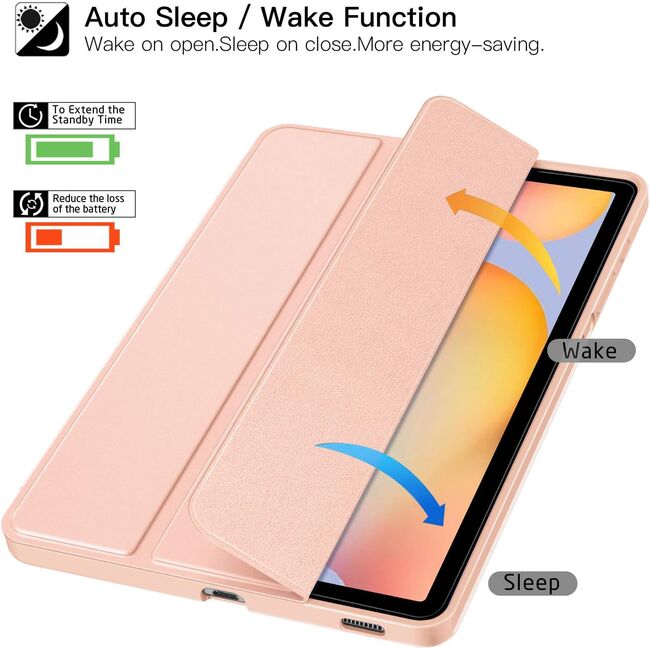 Husa pentru Samsung Galaxy Tab S6 Lite 10.4 inch 2024 / 2022 / 2020 Soft Shell cu functie wake-up/sleep si compartiment pentru S-Pen, tip stand, roz
