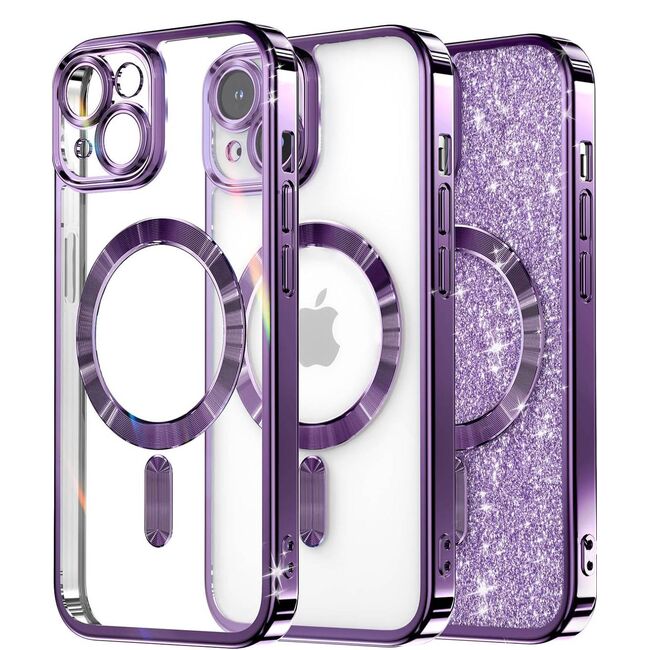 Husa pentru iPhone 15 cu MagSafe Sparkle Glare Detachable Layer, cu protectie lentile - mov