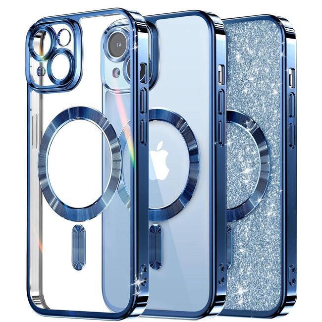 Husa pentru iPhone 15 cu MagSafe Sparkle Glare Detachable Layer, cu protectie lentile - albastru