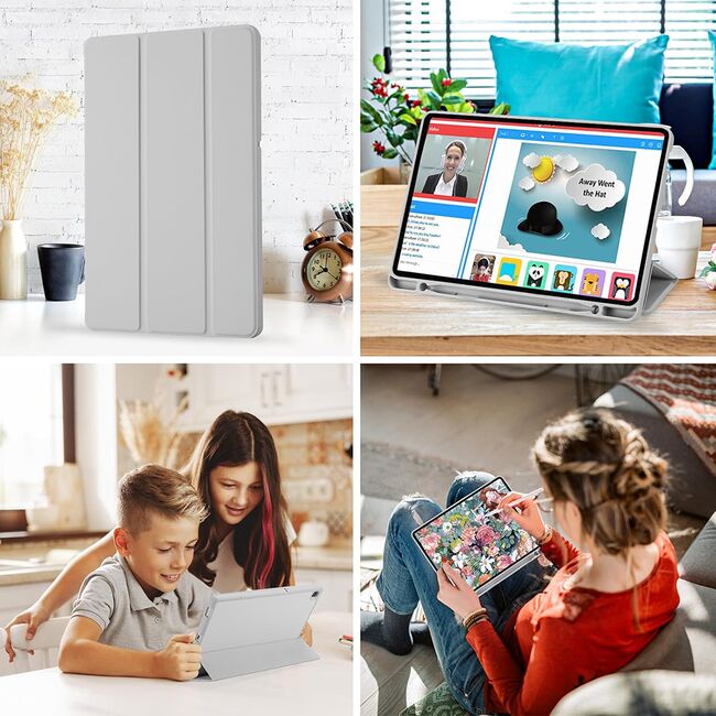Husa pentru  Samsung Galaxy Tab A9 Plus Soft Shell cu functie wake-up/sleep si compartiment pentru stylus, tip stand - Gri