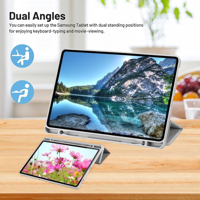 Husa pentru Samsung Galaxy Tab S6 Lite 10.4 inch 2024 / 2022 / 2020 Soft Shell cu functie wake-up/sleep si compartiment pentru S-Pen, tip stand, gri