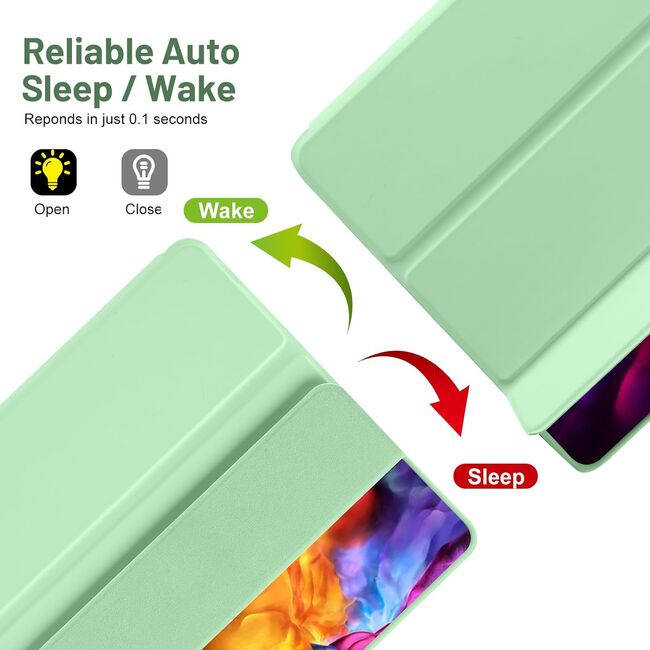 Husa pentru Samsung Galaxy Tab S6 Lite 10.4 inch 2024 / 2022 / 2020 Soft Shell cu functie wake-up/sleep si compartiment pentru S-Pen, tip stand, verde deschis
