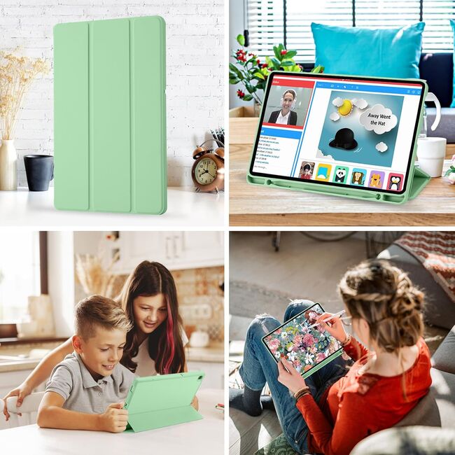 Husa pentru Samsung Galaxy Tab S6 Lite 10.4 inch 2024 / 2022 / 2020 Soft Shell cu functie wake-up/sleep si compartiment pentru S-Pen, tip stand, verde deschis