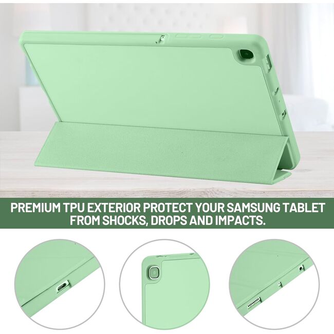 Husa pentru Samsung Galaxy Tab S6 Lite 10.4 inch 2024 / 2022 / 2020 Soft Shell cu functie wake-up/sleep si compartiment pentru S-Pen, tip stand, verde deschis