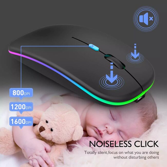 Husa cu tastatura iluminata pentru Samsung Galaxy Tab A9 8.7 inch si mouse wireless RGB iluminat LED, negru