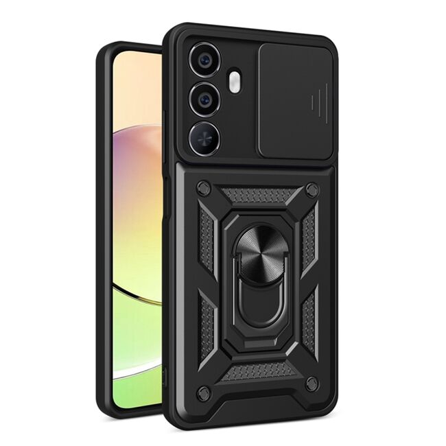 Husa pentru Realme C65 Ring Armor Kickstand Tough Rugged Cover cu protectie camera, negru