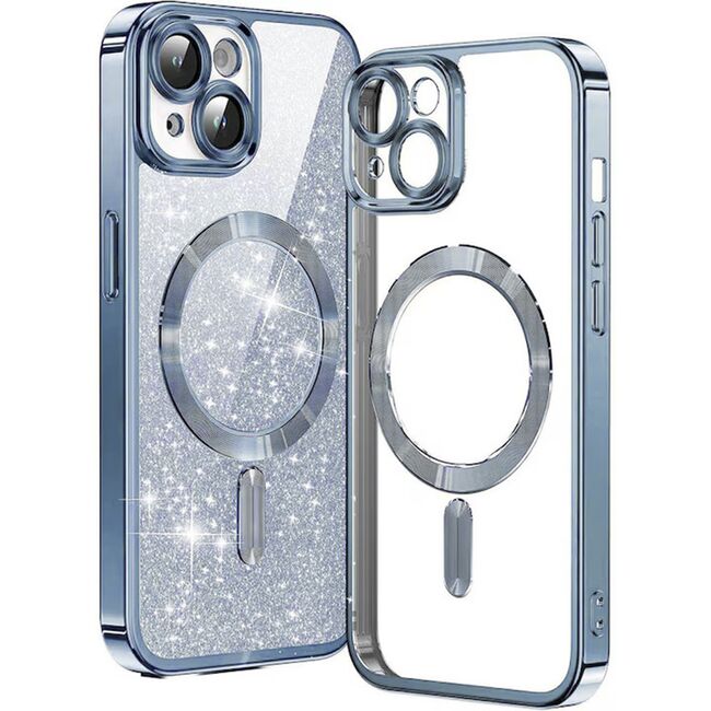 Husa pentru iPhone 13 cu MagSafe Sparkle Glare Detachable Layer, cu protectie lentile - light blue