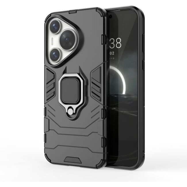 Husa pentru Huawei Pura 70 Pro cu inel Armor Kickstand Tough Rugged Cover, negru