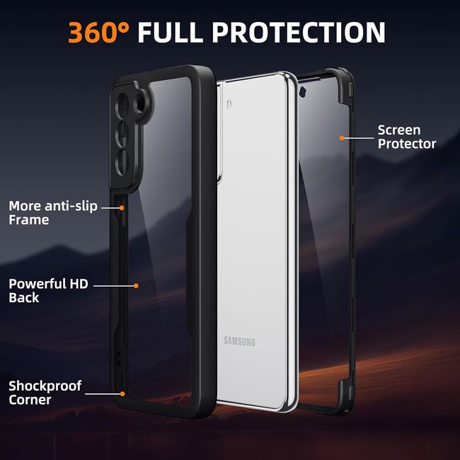 Pachet 360: Husa cu folie integrata pentru Samsung Galaxy S21 FE Cover360 fata / spate - negru
