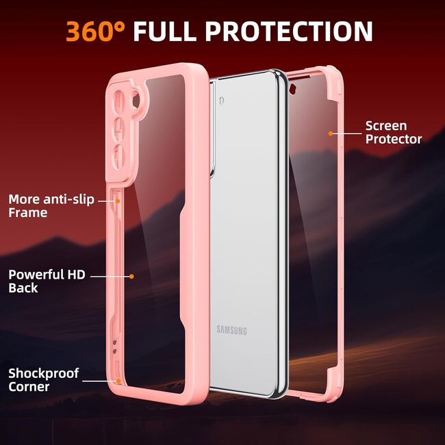 Pachet 360: Husa cu folie integrata pentru Samsung Galaxy S23 FE Cover360 fata / spate - roz