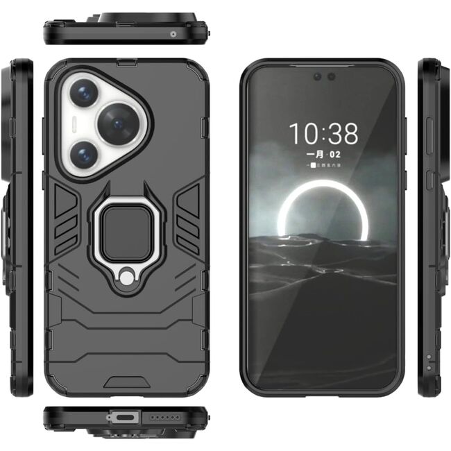 Husa pentru Huawei Pura 70 Pro cu inel Armor Kickstand Tough Rugged Cover, negru