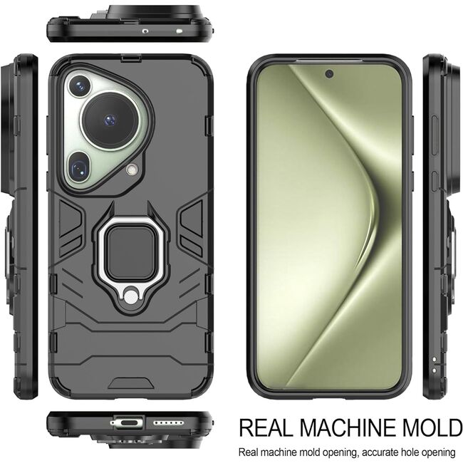 Husa pentru Huawei Pura 70 Ultra cu inel Armor Kickstand Tough Rugged Cover, negru