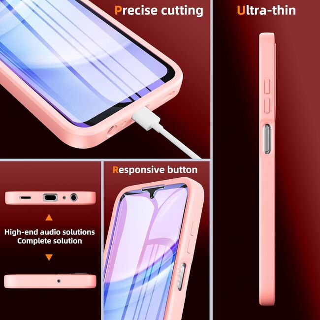 Pachet 360: Husa cu folie integrata pentru  Samsung Galaxy A15 Cover360 fata / spate - roz / transparent