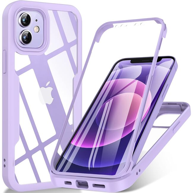 Pachet 360: Husa cu folie integrata pentru iPhone 11 Cover360 fata spate - mov / transparent