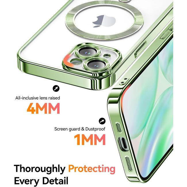 Husa pentru iPhone 13 cu MagSafe Sparkle Glare Detachable Layer, cu protectie lentile - light green / transparent