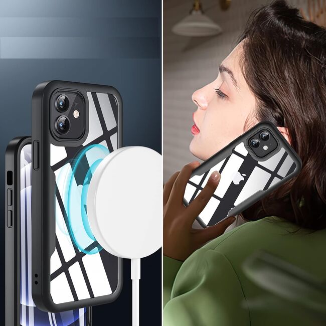 Pachet 360: Husa cu folie integrata pentru iPhone 12 Cover360 fata spate - negru / transparent