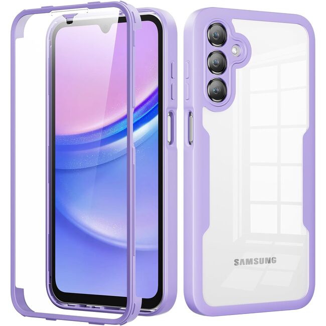 Pachet 360: Husa cu folie integrata pentru  Samsung Galaxy A15 Cover360 fata / spate - mov / transparent