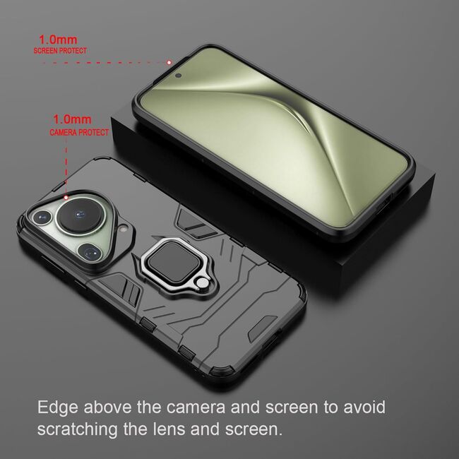 Husa pentru Huawei Pura 70 Ultra cu inel Armor Kickstand Tough Rugged Cover, negru