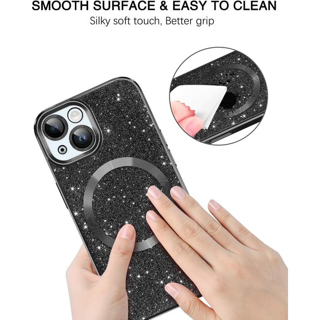 Husa pentru iPhone 13 cu MagSafe Sparkle Glare Detachable Layer, cu protectie lentile - negru / transparent