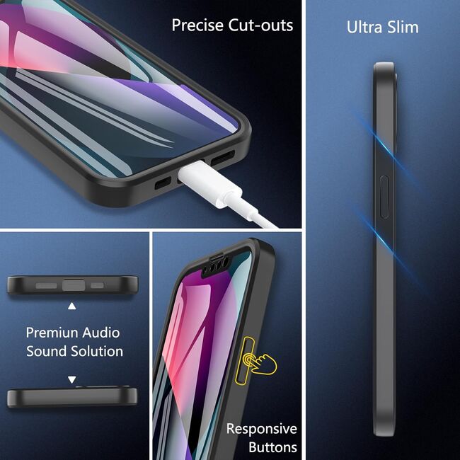 Pachet 360: Husa cu folie integrata pentru iPhone 13 Cover360 fata spate - negru / transparent