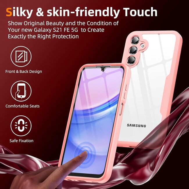 Pachet 360: Husa cu folie integrata pentru  Samsung Galaxy A15 Cover360 fata / spate - roz / transparent