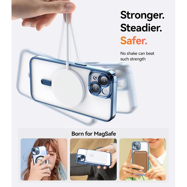 Husa pentru iPhone 13 cu MagSafe Sparkle Glare Detachable Layer, cu protectie lentile - albastru / transparent