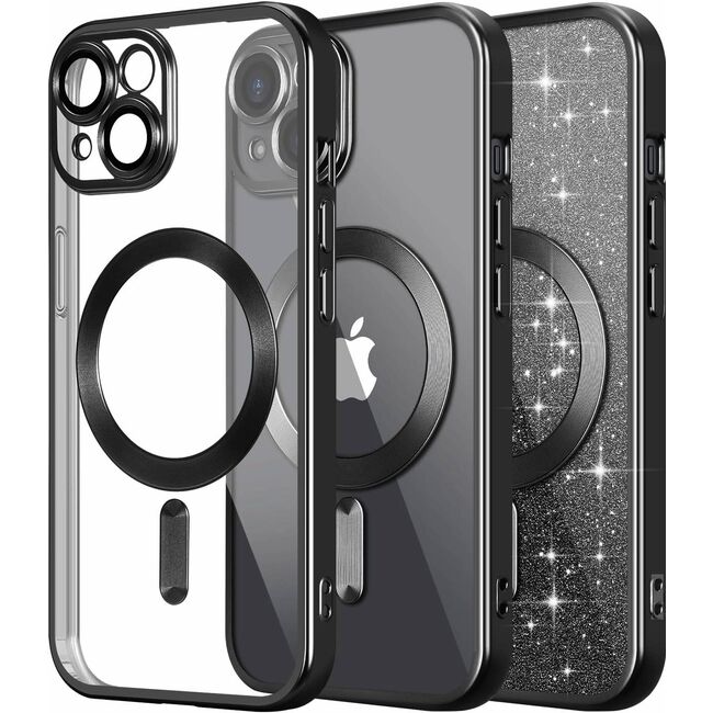 Husa pentru iPhone 13 cu MagSafe Sparkle Glare Detachable Layer, cu protectie lentile - negru / transparent