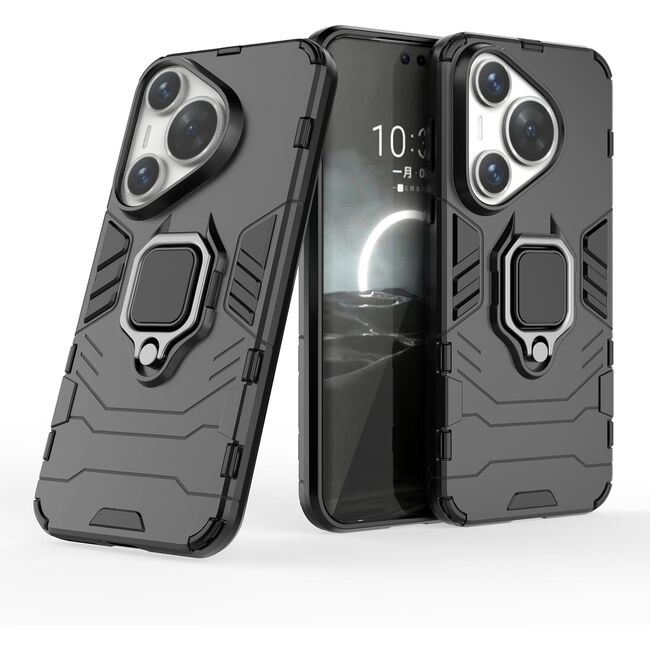 Husa pentru Huawei Pura 70 cu inel Armor Kickstand Tough Rugged Cover, negru