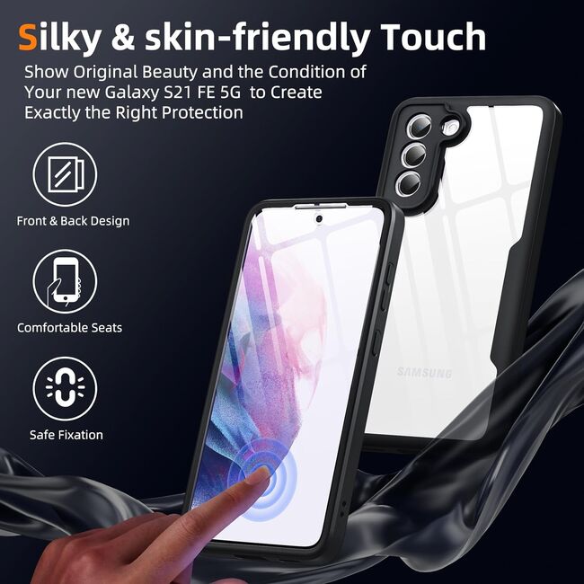Pachet 360: Husa cu folie integrata pentru Samsung Galaxy S21 FE Cover360 fata / spate - negru