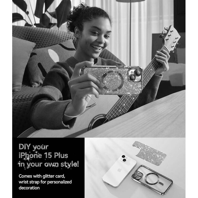 Husa pentru iPhone 13 cu MagSafe Sparkle Glare Detachable Layer, cu protectie lentile - negru / transparent