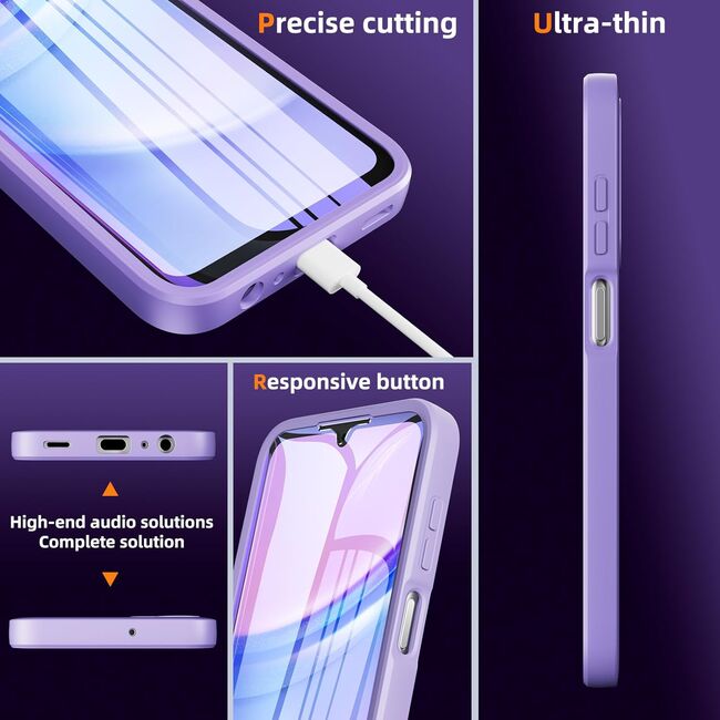 Pachet 360: Husa cu folie integrata pentru  Samsung Galaxy A15 Cover360 fata / spate - mov / transparent