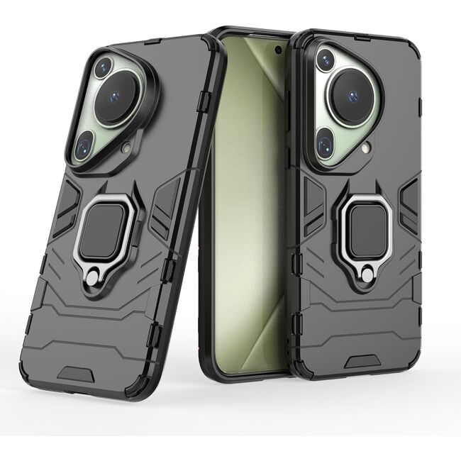 Husa pentru Huawei Pura 70 Ultra cu inel Armor Kickstand Tough Rugged Cover, negru