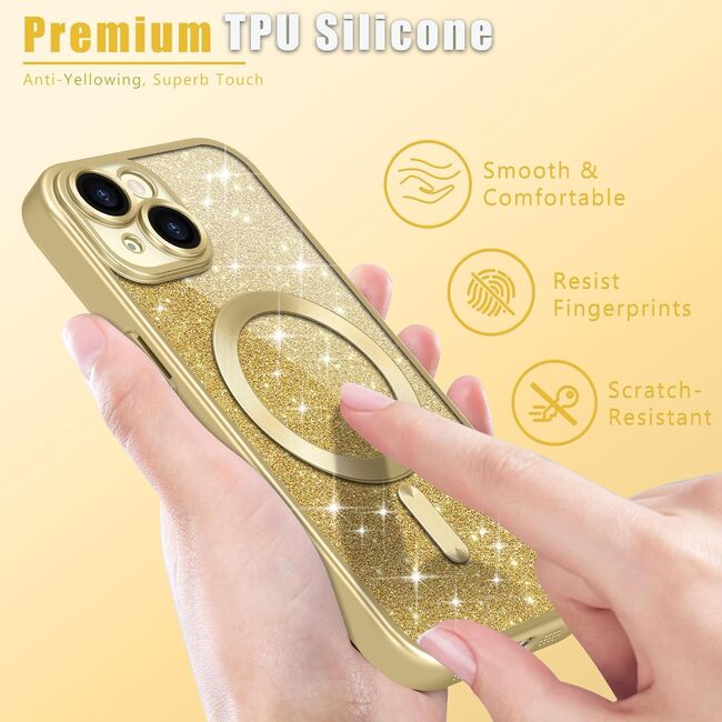 Husa pentru iPhone 13 cu MagSafe Sparkle Glare Detachable Layer, cu protectie lentile - gold / transparent