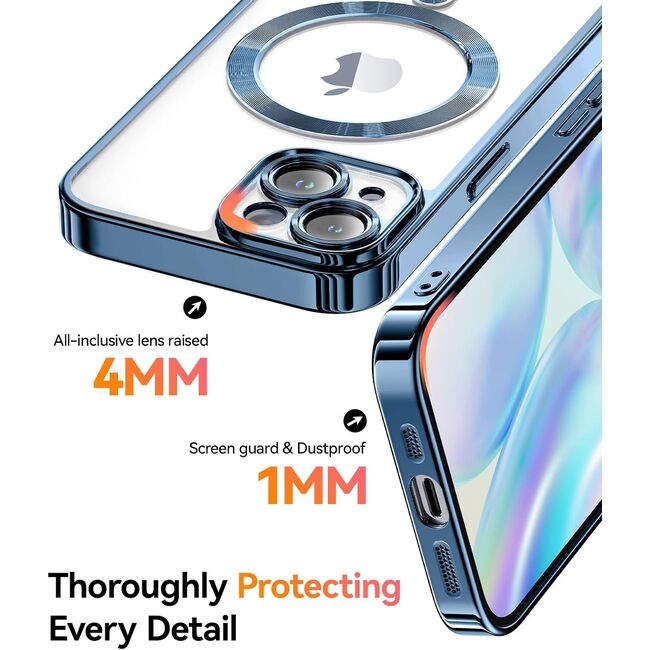 Husa pentru iPhone 13 cu MagSafe Sparkle Glare Detachable Layer, cu protectie lentile - albastru / transparent