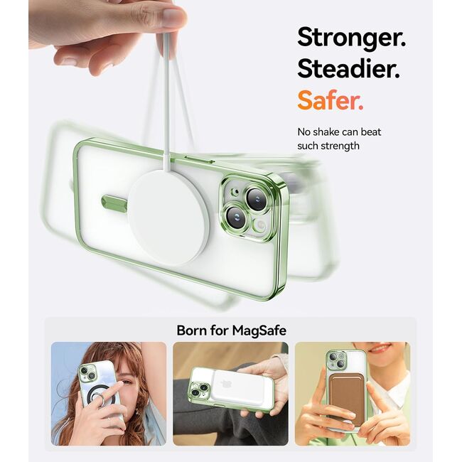 Husa pentru iPhone 13 cu MagSafe Sparkle Glare Detachable Layer, cu protectie lentile - light green / transparent
