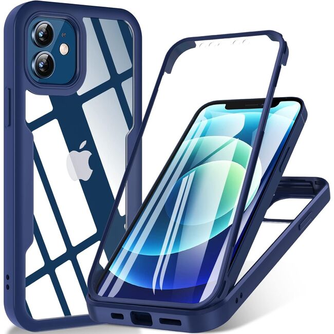 Pachet 360: Husa cu folie integrata pentru iPhone 11 Cover360 fata spate - albastru / transparent